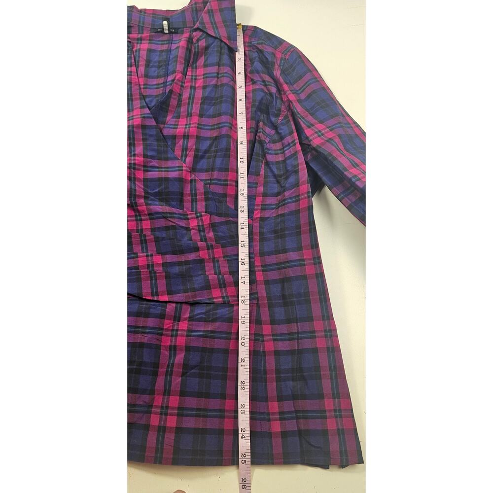 Talbots sz 16 silk blend tartan purple ruched front career business long sleeve - Picture 7 of 8